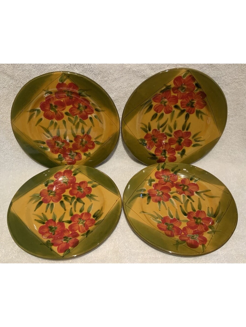 4 Hand Painted Michalee ‘Red Poppy’ 8.5” Salad Plates From Ambiance Collection